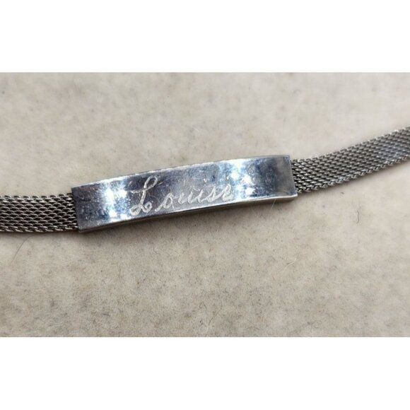 Vintage Silver Tone Mesh Bracelet With Engraved "Louise" Plate & Adjustable Buck - Picture 1 of 6